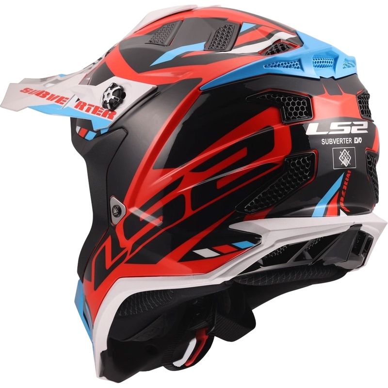 Cască motocross LS2 MX700 Subverter Evo II Stomp alb-albastru-roșu lucios