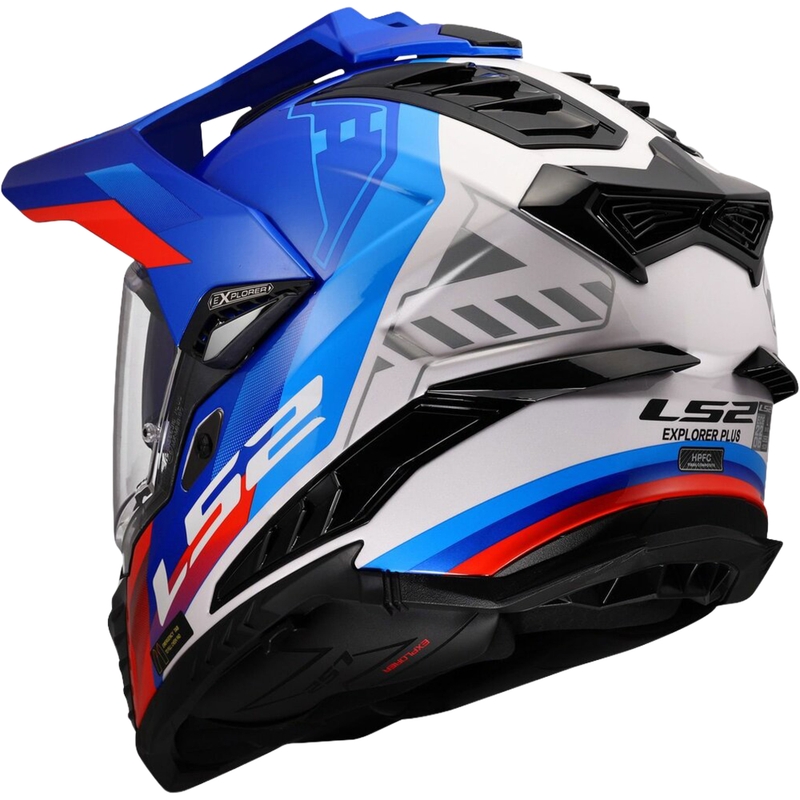 Cască enduro LS2 MX701 Explorer Hexa alb-albastru-roșu lucios