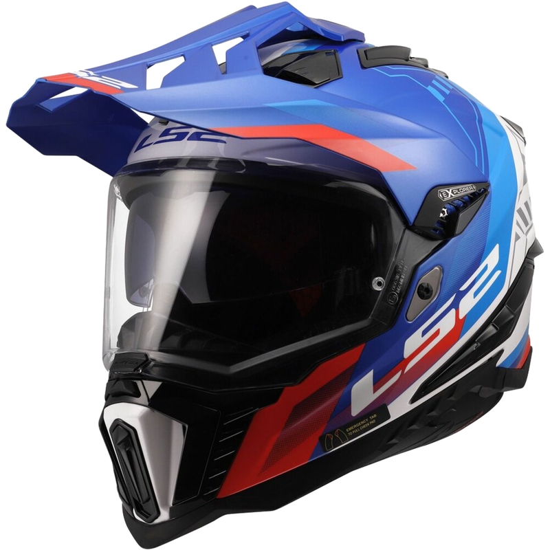 Cască enduro LS2 MX701 Explorer Hexa alb-albastru-roșu lucios