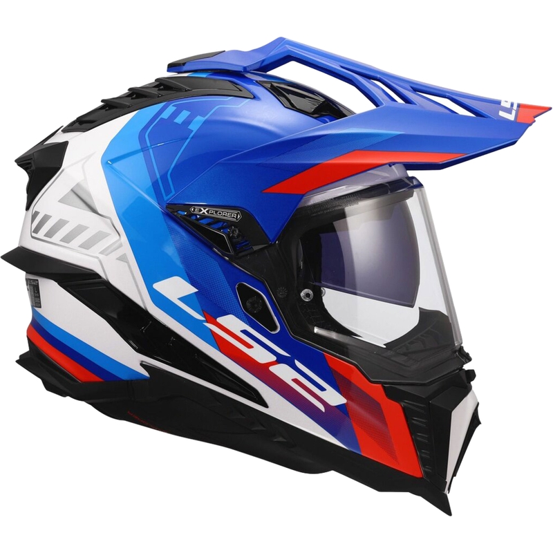 Cască enduro LS2 MX701 Explorer Hexa alb-albastru-roșu lucios