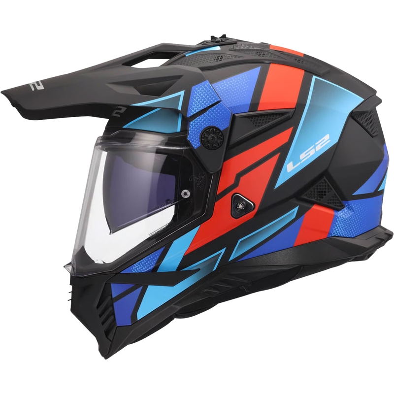 Cască de motocicletă enduro LS2 MX702 Pioneer II Block negru mat-roșu-albastru