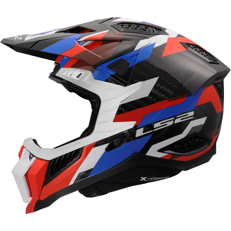 Cască motocross LS2 MX703 X-Force Phantom alb-albastru-roșu lucios