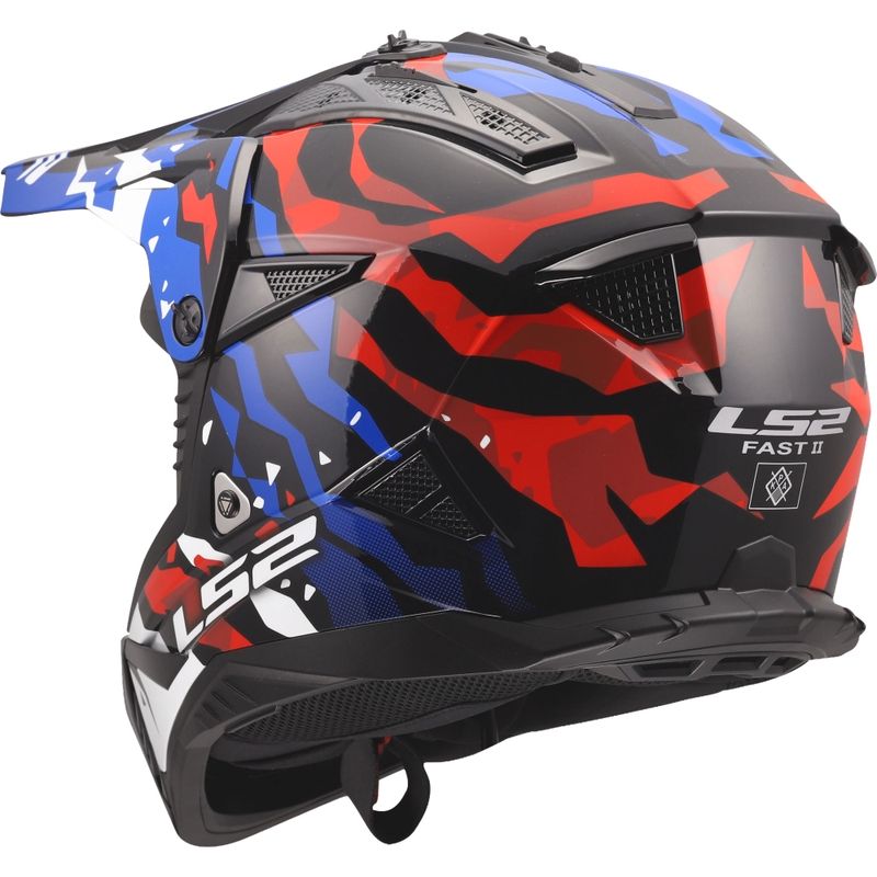 Cască motocross LS2 MX708 Fast II Grotesk alb-albastru-roșu lucios