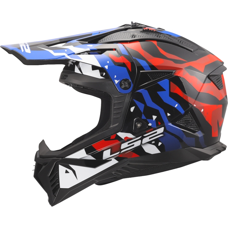 Cască motocross LS2 MX708 Fast II Grotesk alb-albastru-roșu lucios