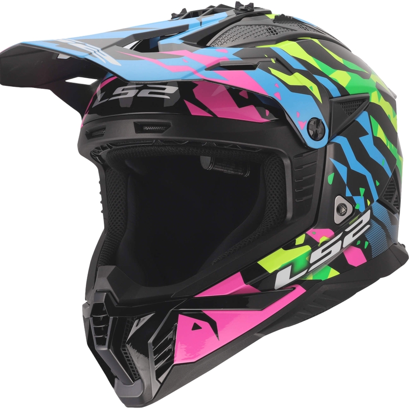 Cască motocross LS2 MX708 Fast II Grotesk albastru-roz-verde lucios