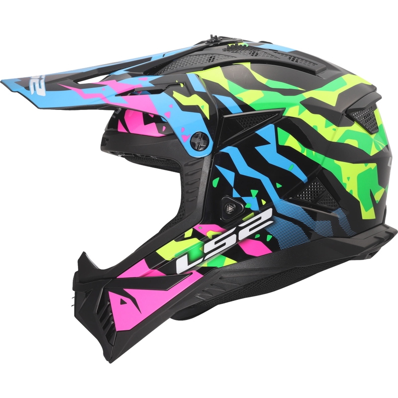 Cască motocross LS2 MX708 Fast II Grotesk albastru-roz-verde lucios