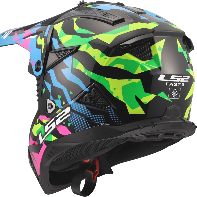 Cască motocross LS2 MX708 Fast II Grotesk albastru-roz-verde lucios