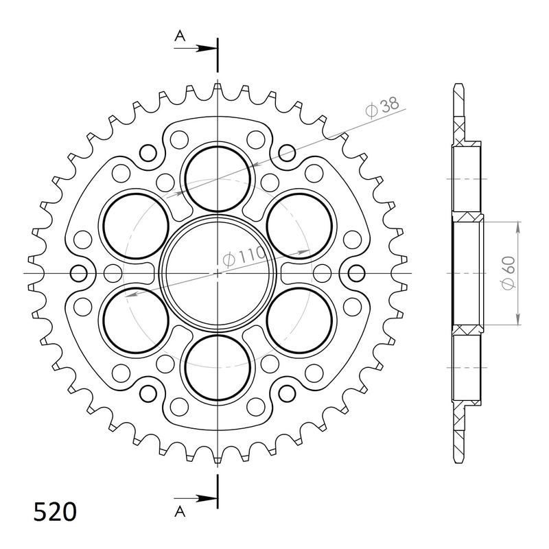 Rear sprocket SUPERSPROX STEALTH Negru 43T, 520