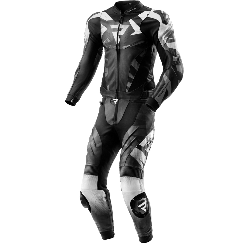Costum de motocicletă din piele din două piese Rebelhorn Inferno negru-alb