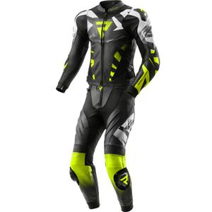 Costum de motocicletă din piele din două piese Rebelhorn Inferno negru-galben fluo