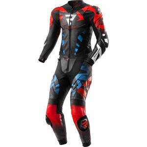 Costum de motocicletă din piele din două piese Rebelhorn Inferno negru-albastru-alb-roșu