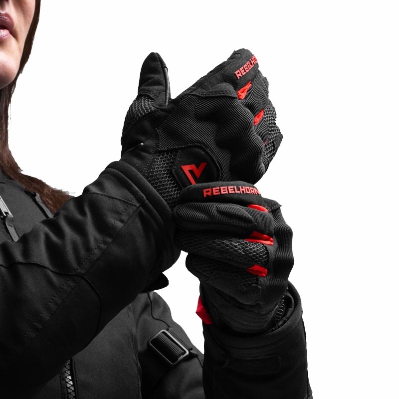 Mănuși de motocicletă pentru femei Rebelhorn Core negru-roșu
