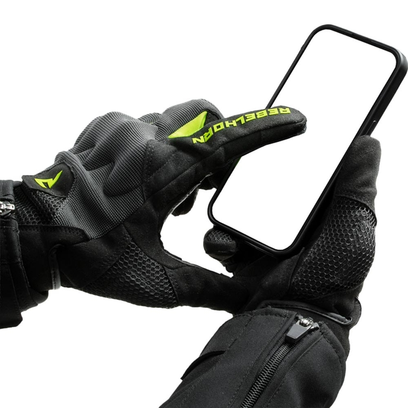 Mănuși de motocicletă pentru femei Rebelhorn Core negru-gri-galben fluo