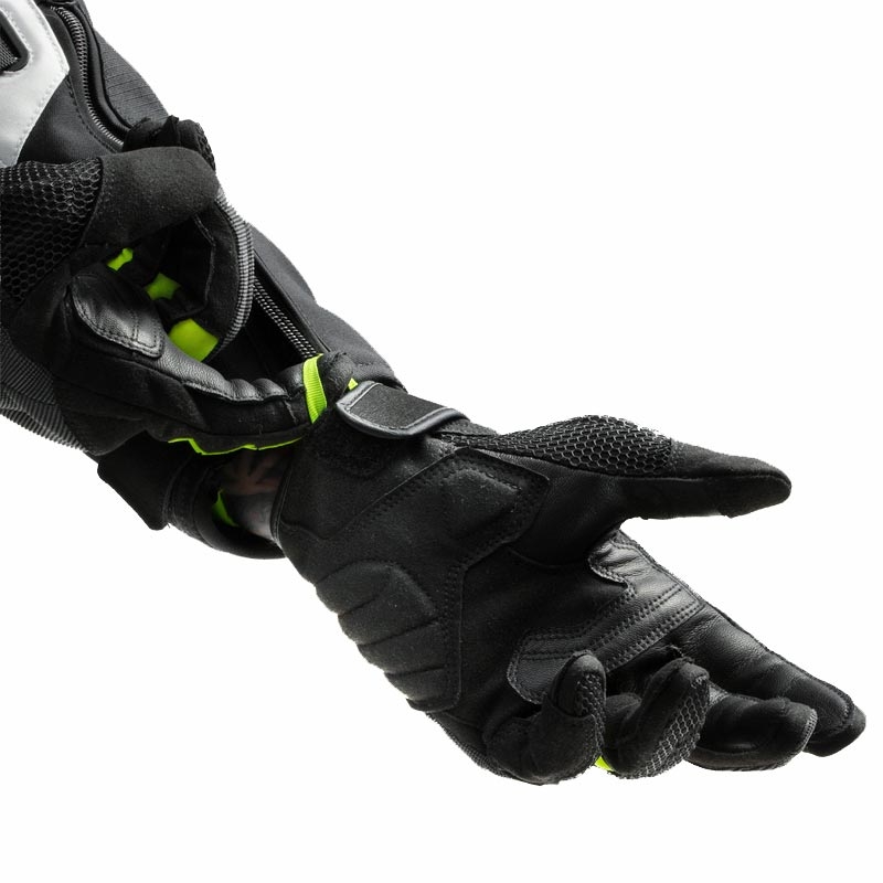 Mănuși de motocicletă pentru femei Rebelhorn Core negru-gri-galben fluo