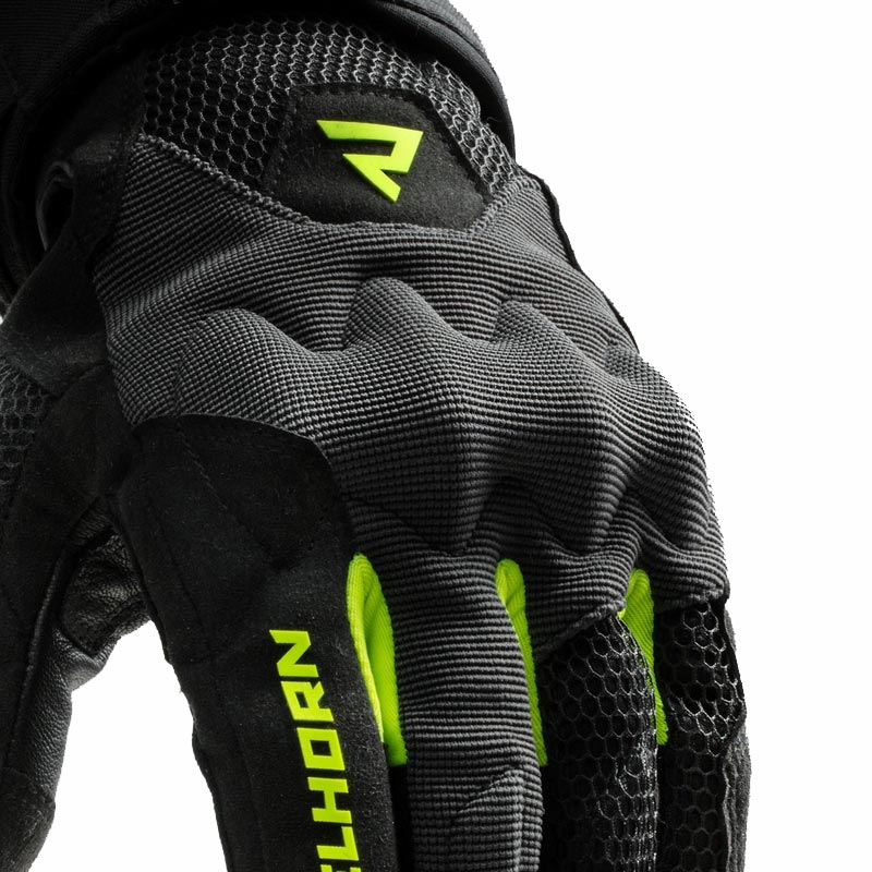 Mănuși de motocicletă pentru femei Rebelhorn Core negru-gri-galben fluo