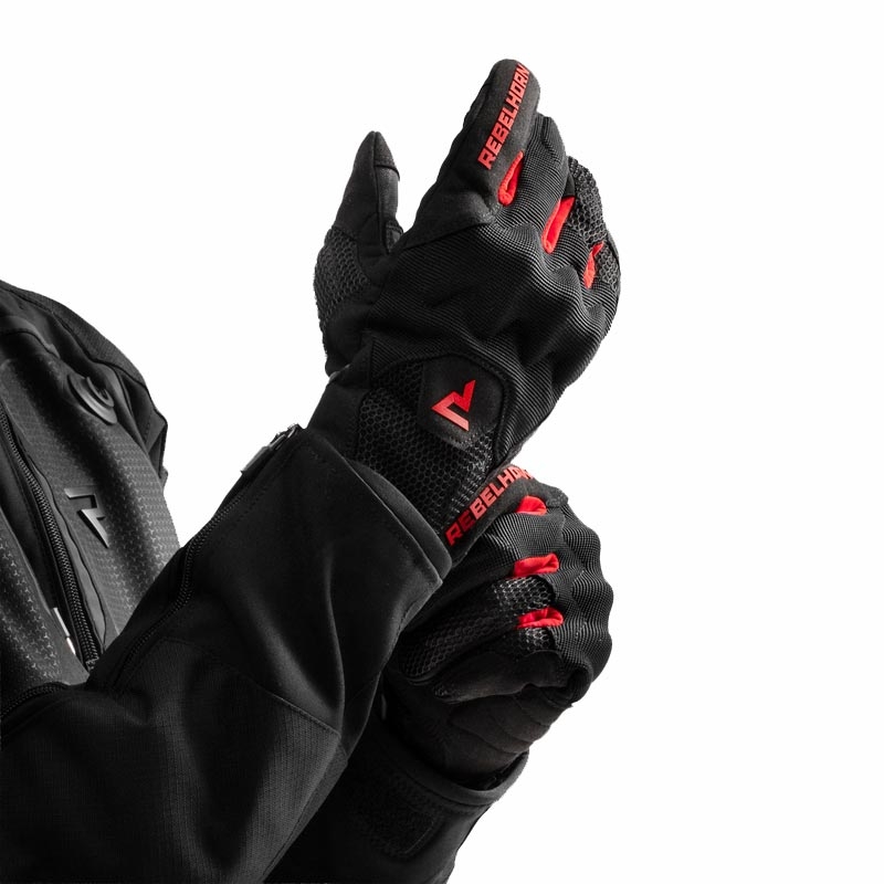 Mănuși de motocicletă Rebelhorn Core negru-roșu