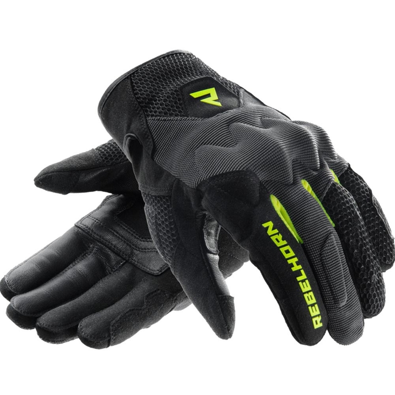 Mănuși de motocicletă Rebelhorn Core negru-gri-galben fluo