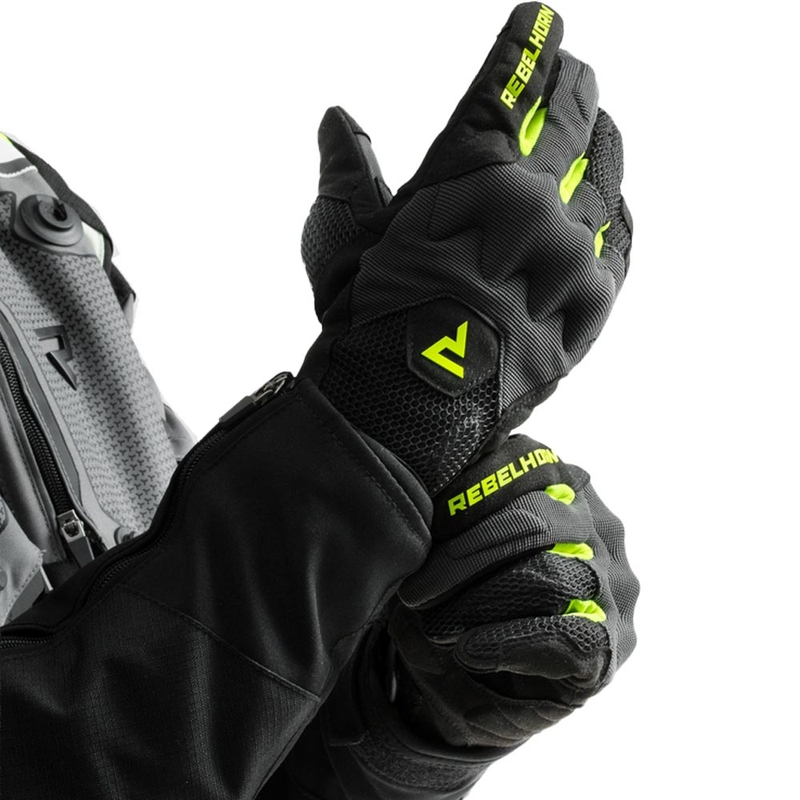 Mănuși de motocicletă Rebelhorn Core negru-gri-galben fluo