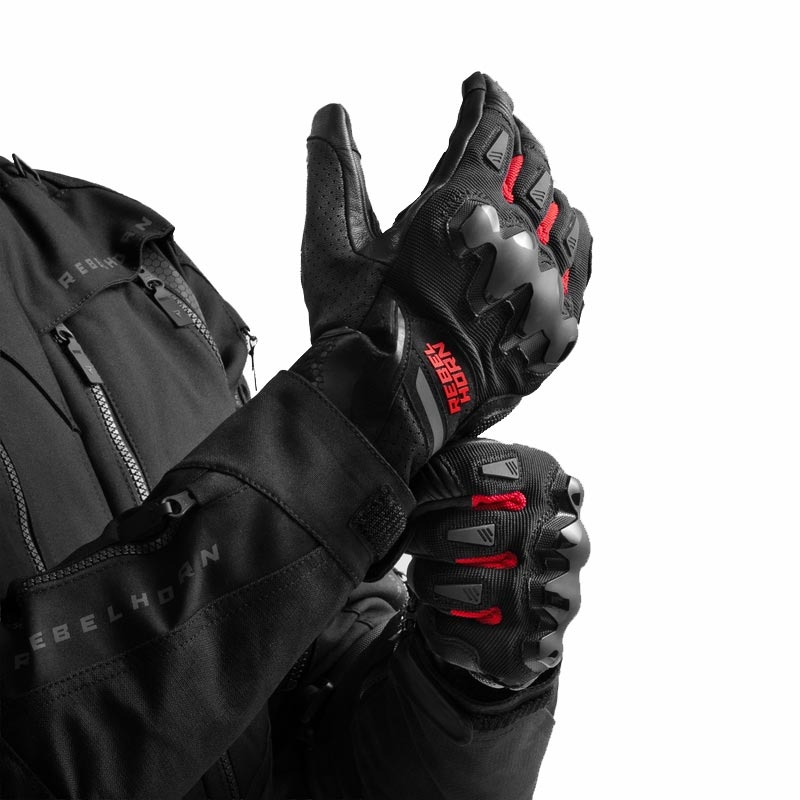 Mănuși de motocicletă Rebelhorn Defender negru-roșu
