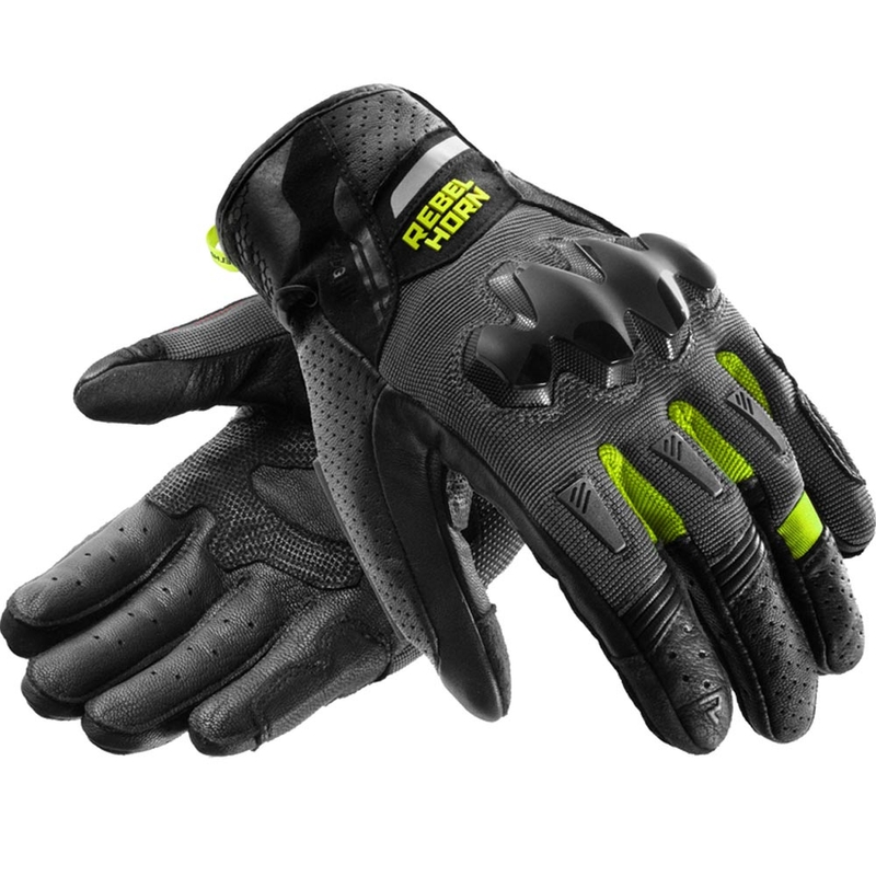 Mănuși de motocicletă Rebelhorn Defender negru-gri-galben fluo