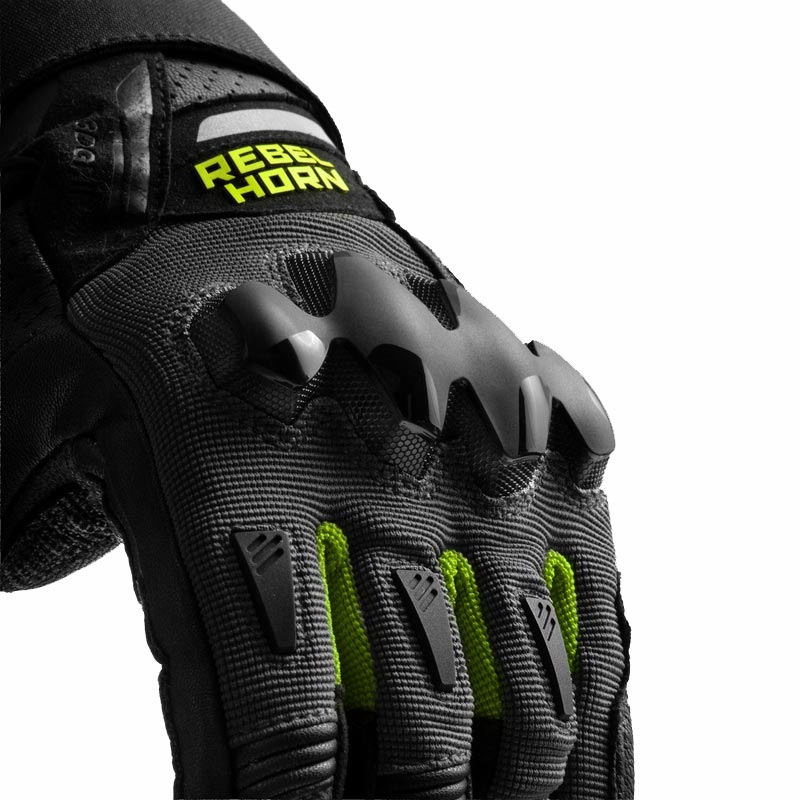 Mănuși de motocicletă Rebelhorn Defender negru-gri-galben fluo