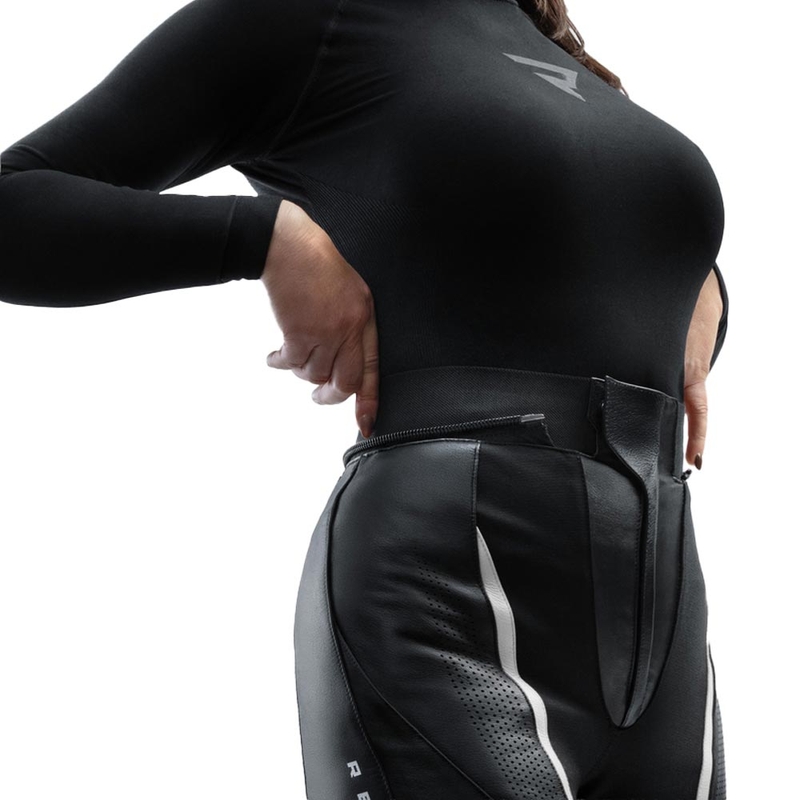 Pantaloni de motocicletă din piele pentru femei Rebelhorn Diva negru-alb