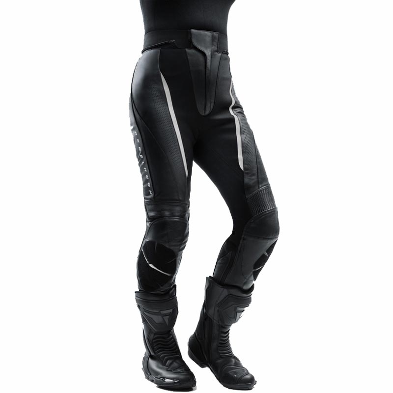 Pantaloni de motocicletă din piele pentru femei Rebelhorn Diva negru-alb