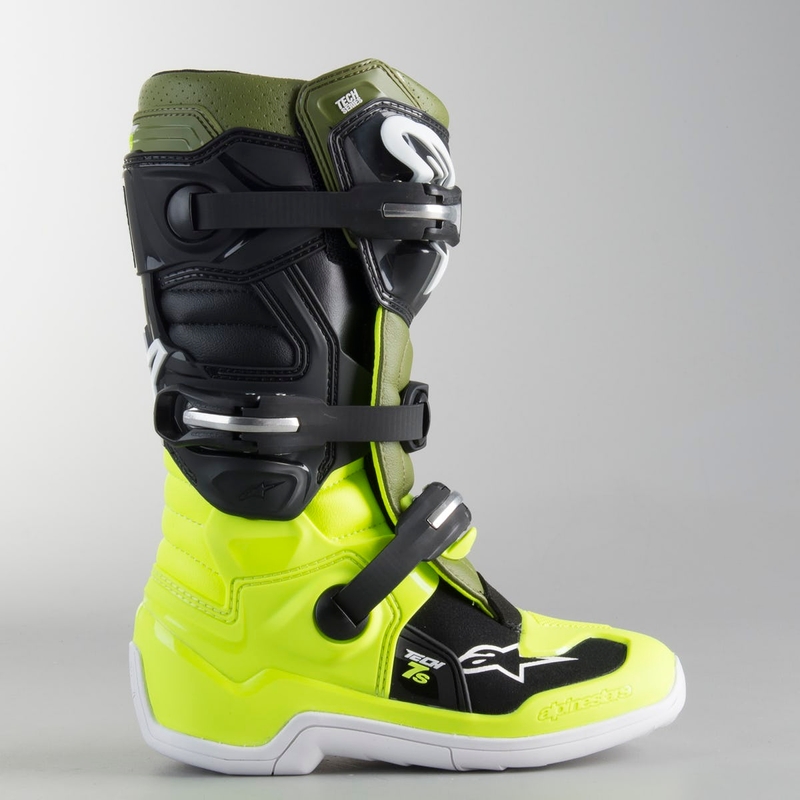 Alpinestars Tech 7 S negru-verde-galben-fluo pentru copii cizme de motocicletă