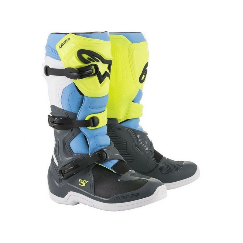 Alpinestars Tech 3 negru-alb-albastru-albastru-galben-fluo cizme de motocicletă