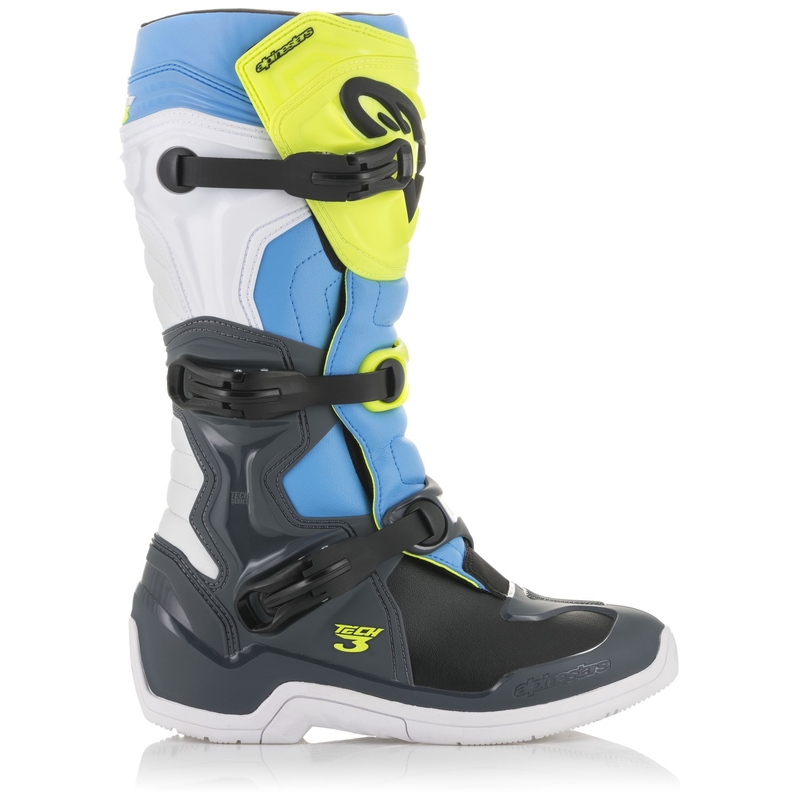 Alpinestars Tech 3 negru-alb-albastru-albastru-galben-fluo cizme de motocicletă