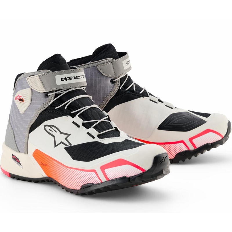 Ghete moto Alpinestars Stella CR-X Drystar pentru femei, alb-gri deschis-negru-roz fluo