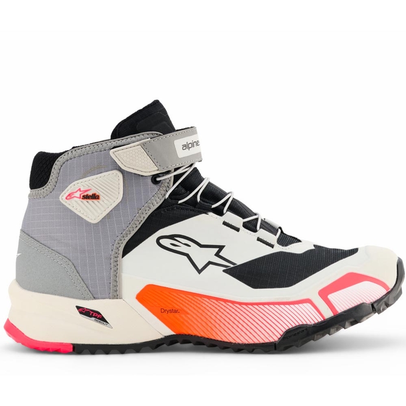 Ghete moto Alpinestars Stella CR-X Drystar pentru femei, alb-gri deschis-negru-roz fluo