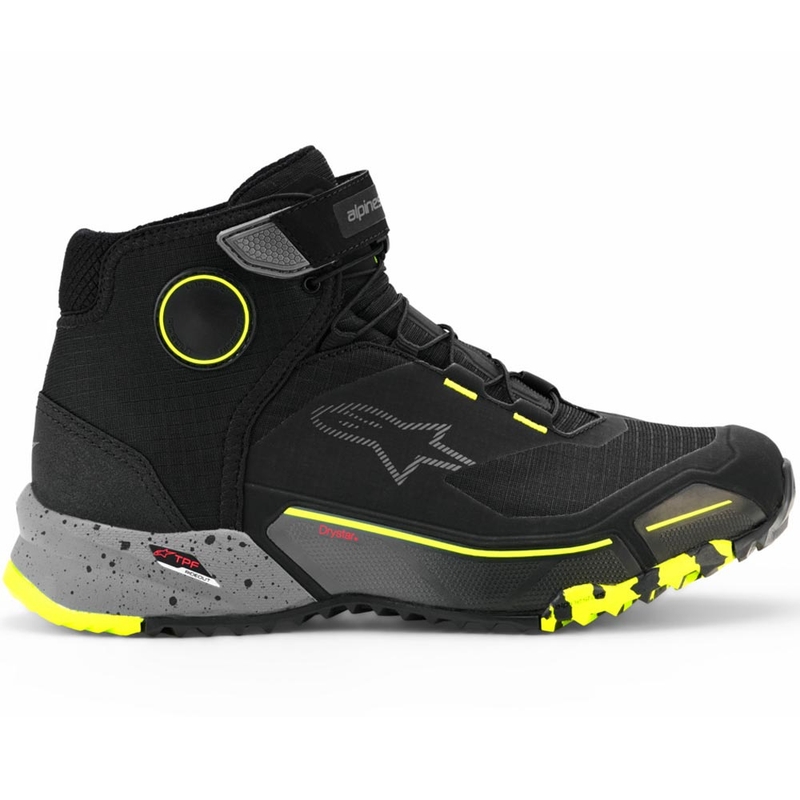 Ghete moto Alpinestars CR-X Drystar negru-gri închis-galben fluo
