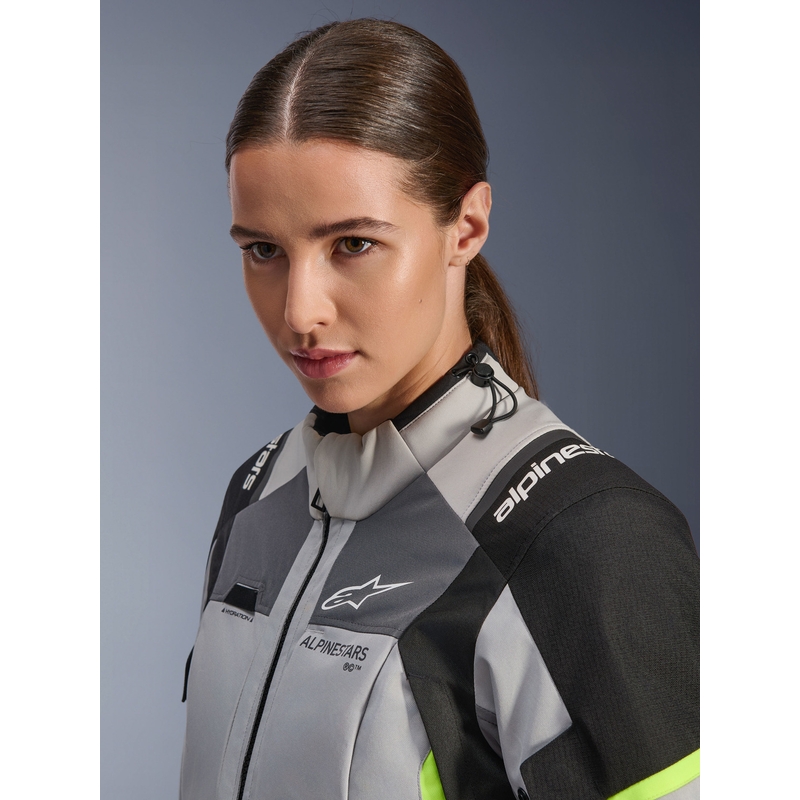 Geacă de motocicletă Alpinestars Stella Andes V4 Drystar pentru femei, gri închis-gri deschis-negru-galben fluo