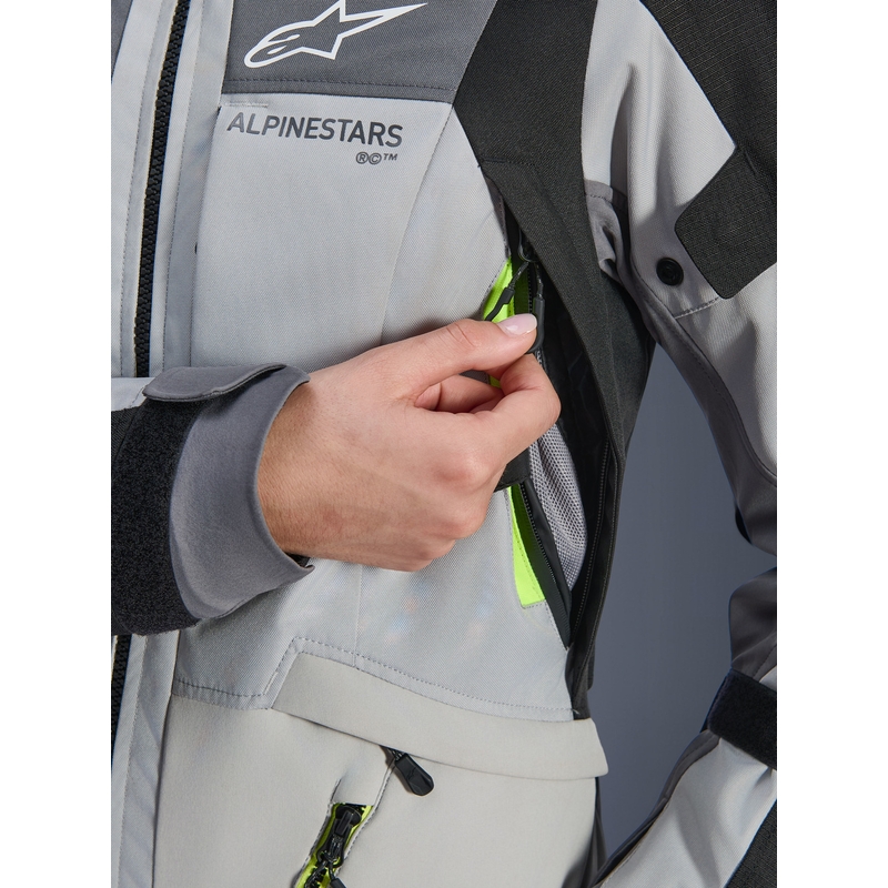 Geacă de motocicletă Alpinestars Stella Andes V4 Drystar pentru femei, gri închis-gri deschis-negru-galben fluo