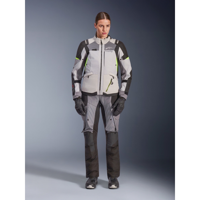 Geacă de motocicletă Alpinestars Stella Andes V4 Drystar pentru femei, gri închis-gri deschis-negru-galben fluo
