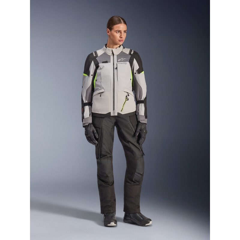 Geacă de motocicletă Alpinestars Stella Andes V4 Drystar pentru femei, gri închis-gri deschis-negru-galben fluo