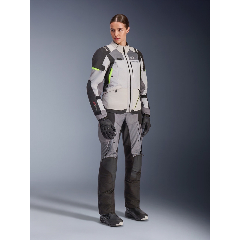Geacă de motocicletă Alpinestars Stella Andes V4 Drystar pentru femei, gri închis-gri deschis-negru-galben fluo