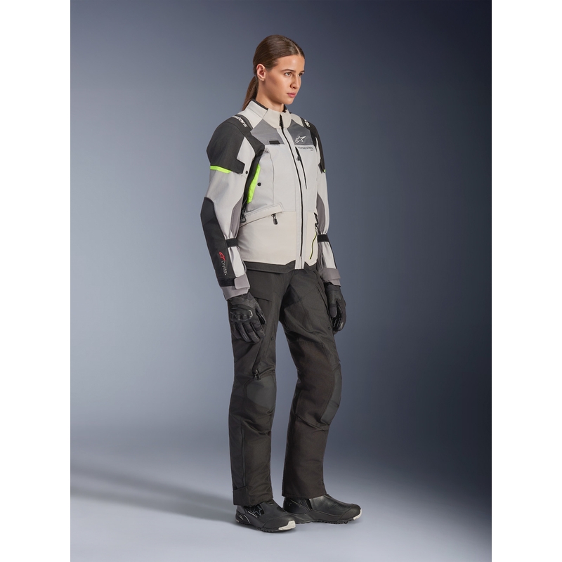 Geacă de motocicletă Alpinestars Stella Andes V4 Drystar pentru femei, gri închis-gri deschis-negru-galben fluo
