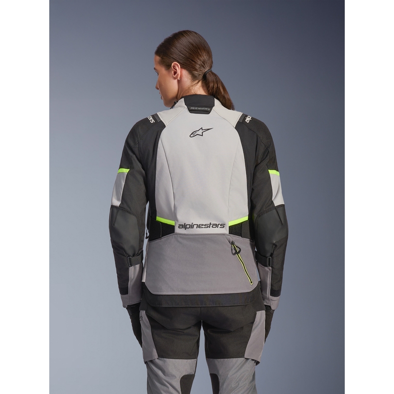 Geacă de motocicletă Alpinestars Stella Andes V4 Drystar pentru femei, gri închis-gri deschis-negru-galben fluo