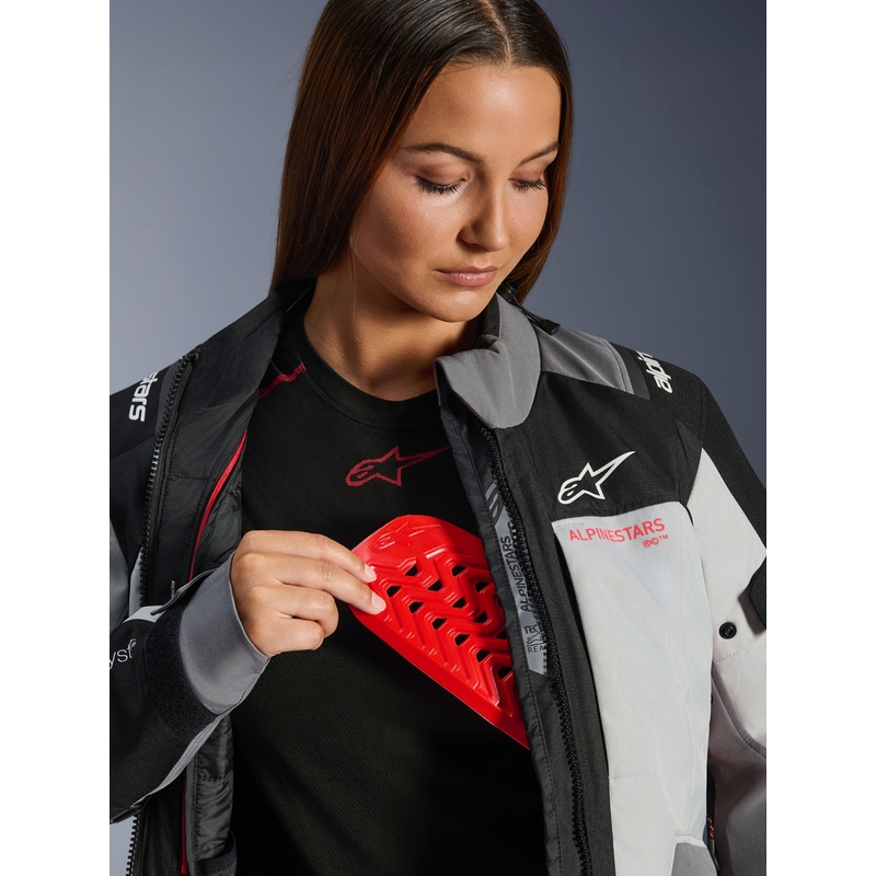 Geacă de motocicletă Alpinestars Stella Andes V4 Drystar pentru femei, gri închis-gri deschis-negru-roșu