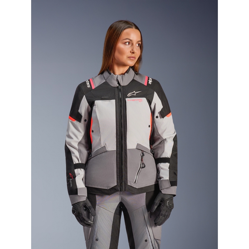 Geacă de motocicletă Alpinestars Stella Andes V4 Drystar pentru femei, gri închis-gri deschis-negru-roșu