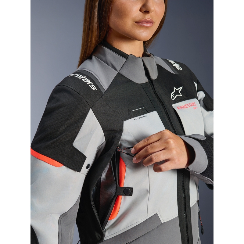 Geacă de motocicletă Alpinestars Stella Andes V4 Drystar pentru femei, gri închis-gri deschis-negru-roșu