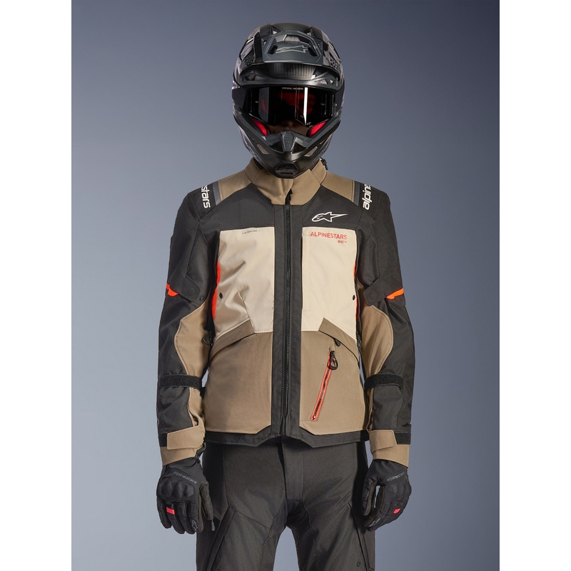 Jachetă motocicletă Alpinestars Andes V4 Drystar Crem-Maro Deschis-Negru-Portocaliu Fluo