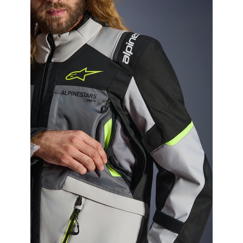 Jachetă Motocicletă Alpinestars Andes V4 Drystar Gri Închis-Gri Deschis-Negru-Galben Fluo