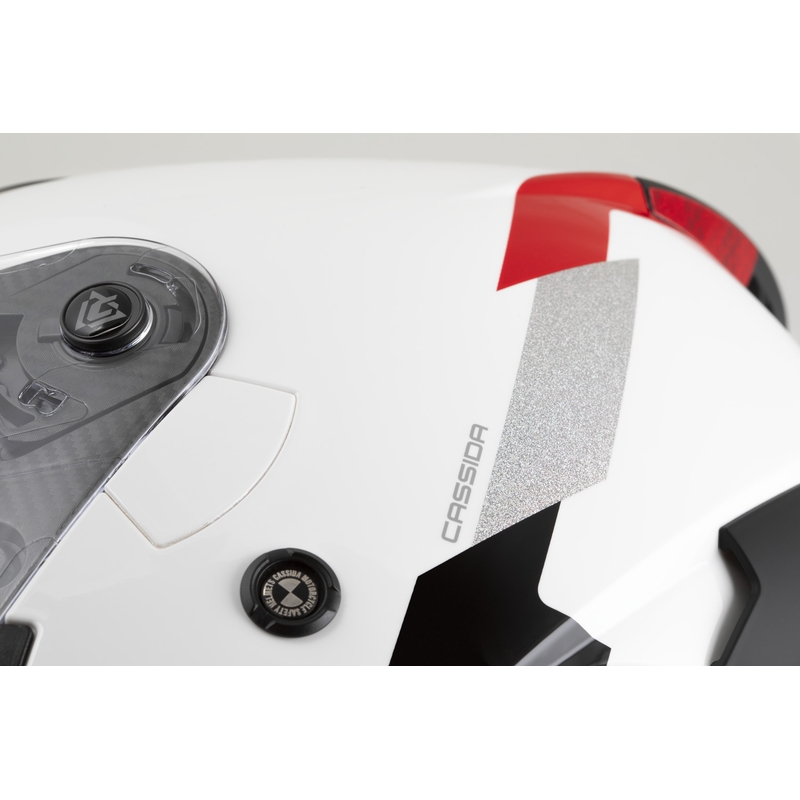Cască de motocicletă deschisă Cassida Reflex 2.0 Safety, alb-roșu-gri-argintiu reflectorizant