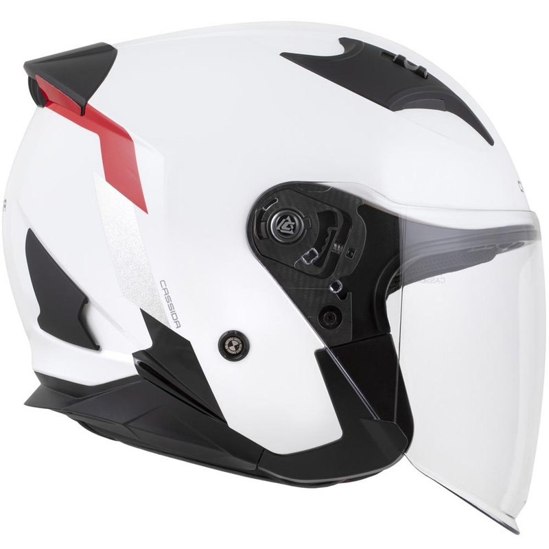 Cască de motocicletă deschisă Cassida Reflex 2.0 Safety, alb-roșu-gri-argintiu reflectorizant