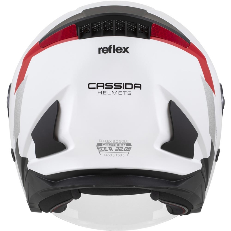 Cască de motocicletă deschisă Cassida Reflex 2.0 Safety, alb-roșu-gri-argintiu reflectorizant