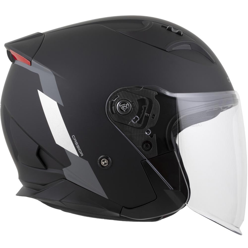 Cască de motocicletă Cassida Reflex 2.0 Safety Open Face, neagră mată, gri și argintie reflectorizantă