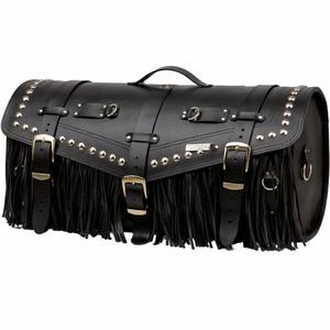 Geantă de motocicletă din piele cu încuietoare, nituri și franjuri RSA K183 neagră